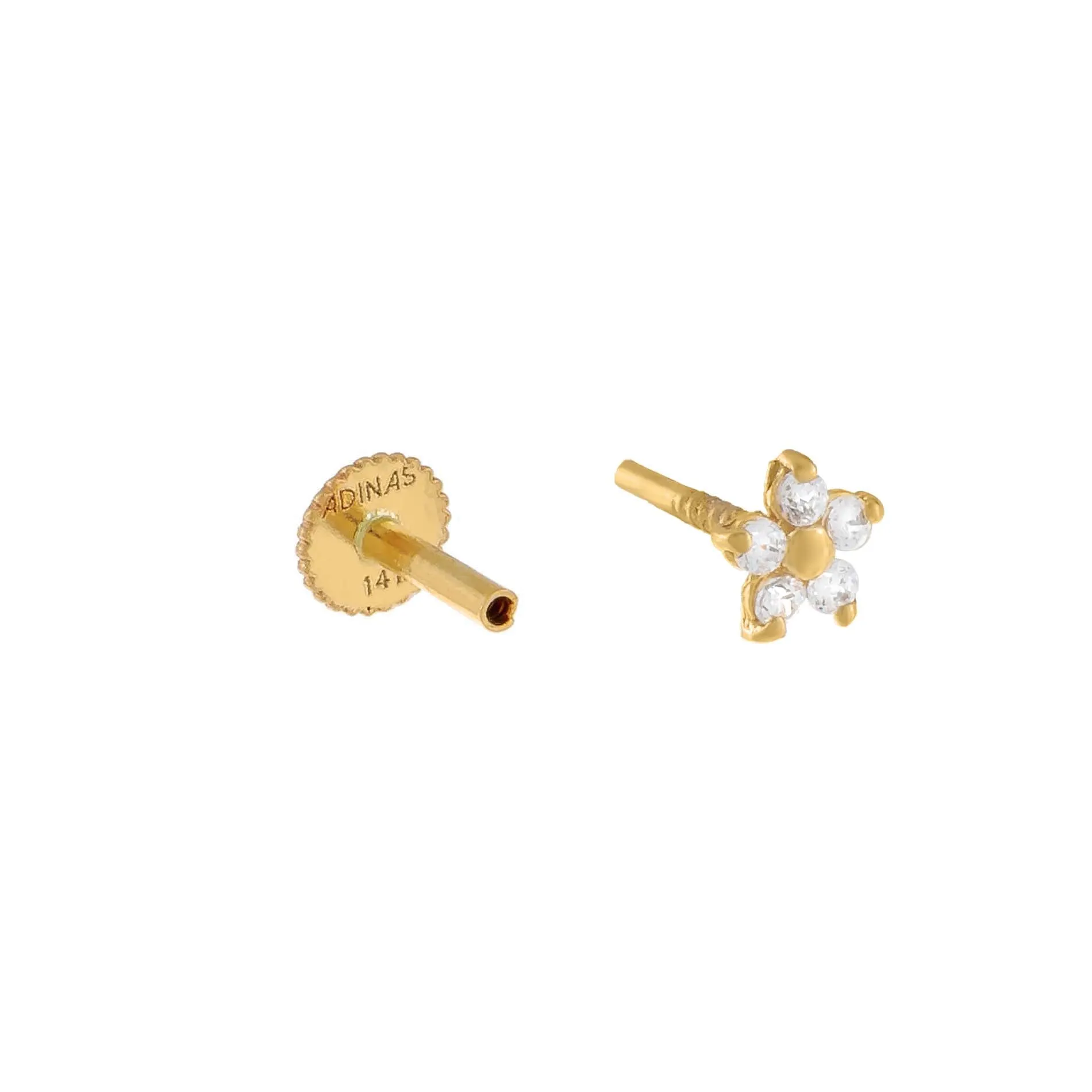 Mini CZ Flower Threaded Stud Earring 14K sold by Adina Eden's product image thumbnail 3
