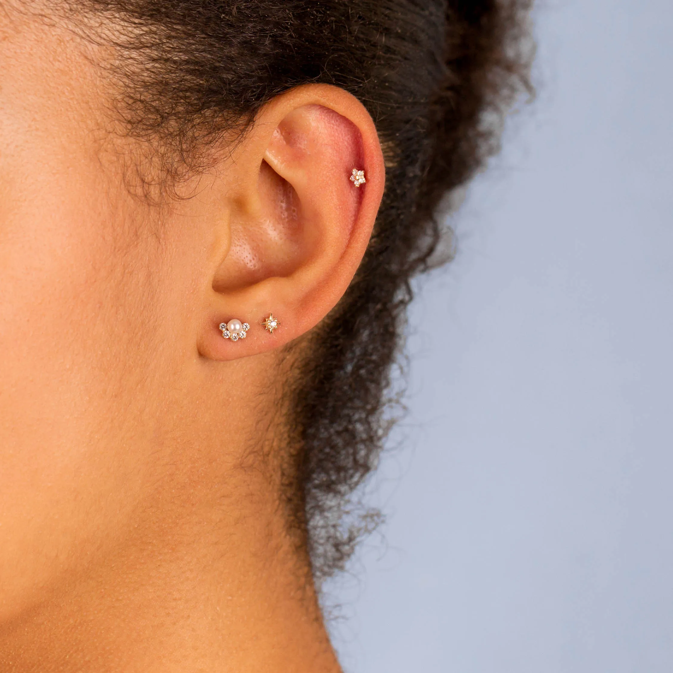 Mini CZ Flower Threaded Stud Earring 14K sold by Adina Eden's product image thumbnail 2