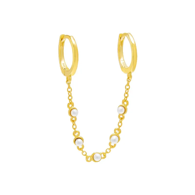 Tiny Double Pearl Chain Huggie Earring sold by Adina Eden's