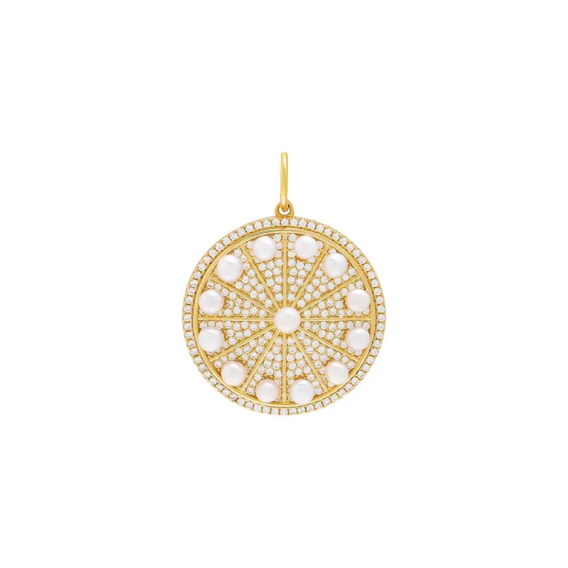 Pave X Pearls Medallion Necklace Charm sold by Adina Eden's