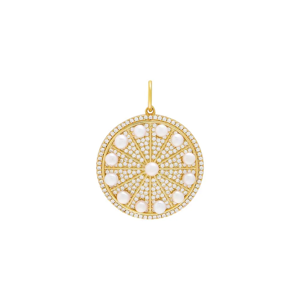 Pave X Pearls Medallion Necklace Charm sold by Adina Eden's
