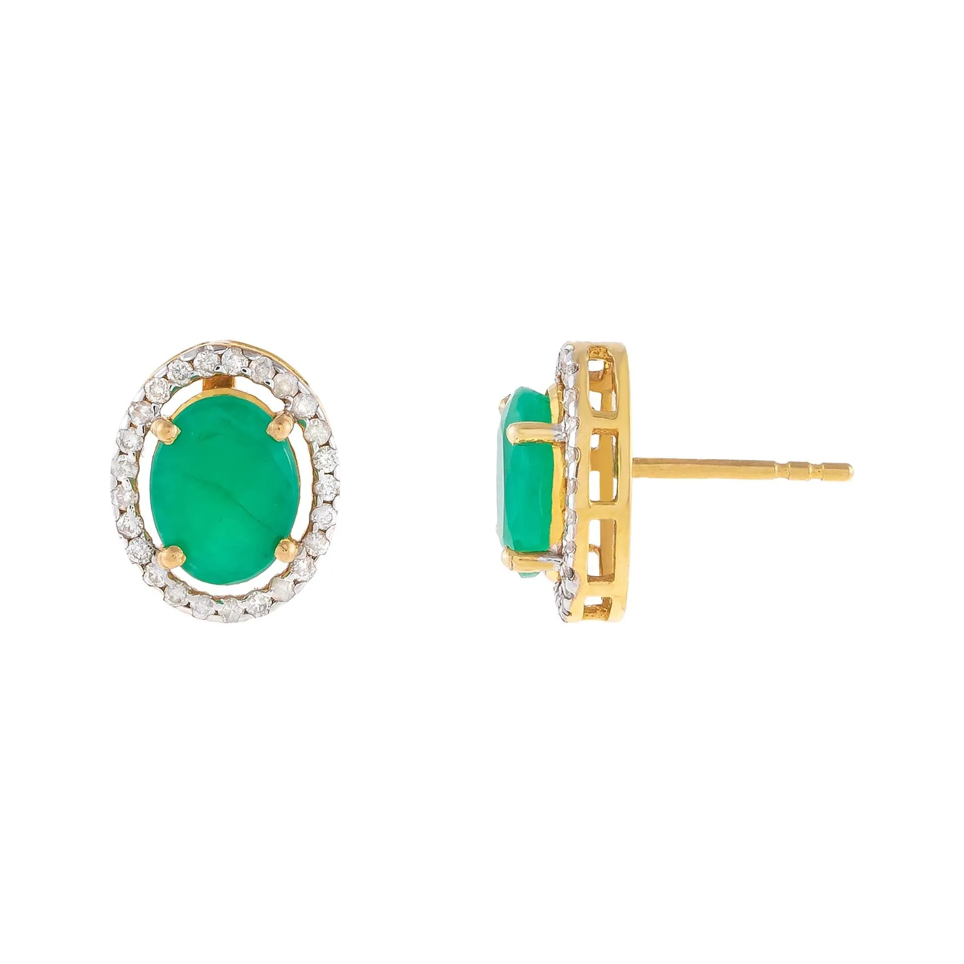 Diamond X Emerald Stone Stud Earring 14K sold by Adina Eden's