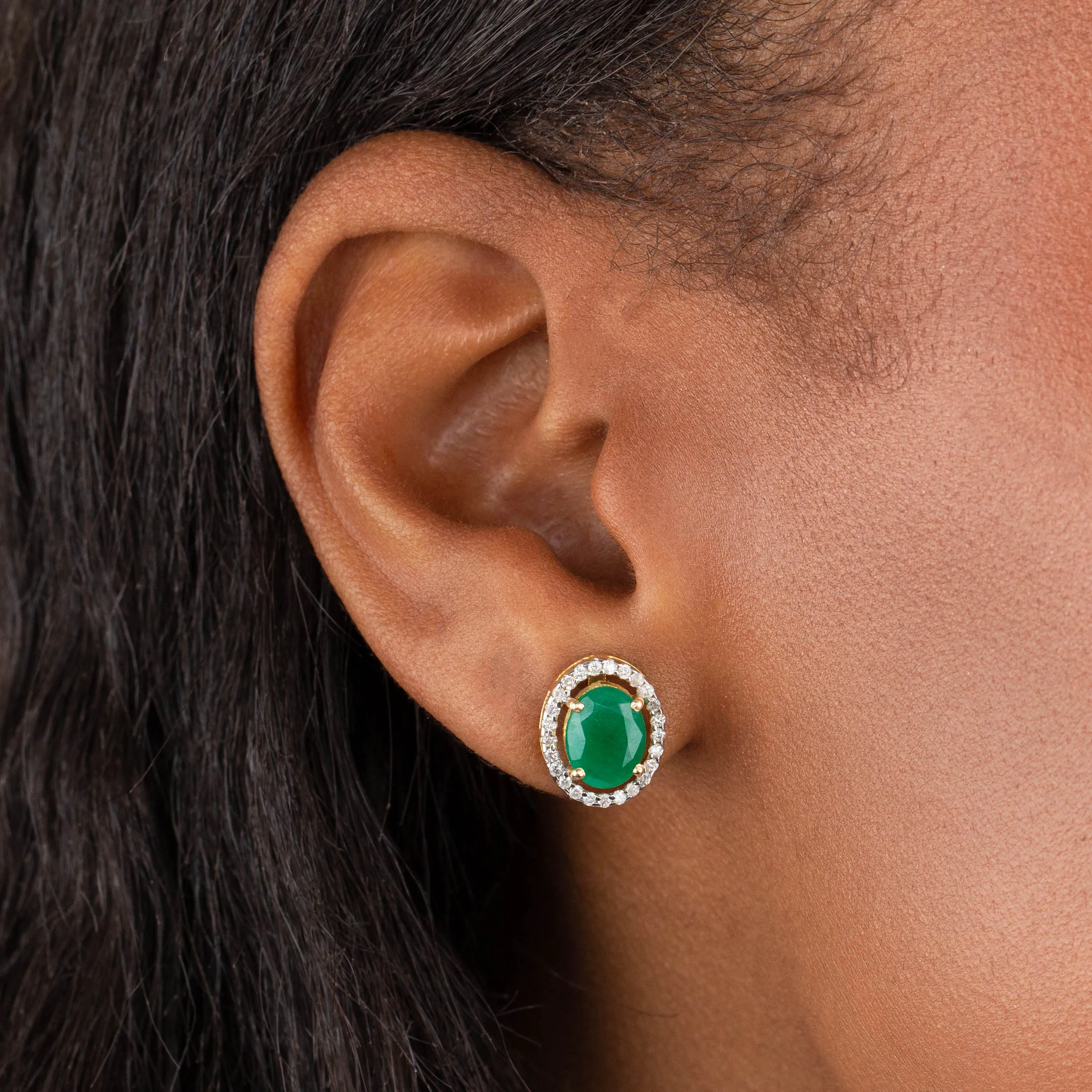 Diamond X Emerald Stone Stud Earring 14K sold by Adina Eden's product image thumbnail 2
