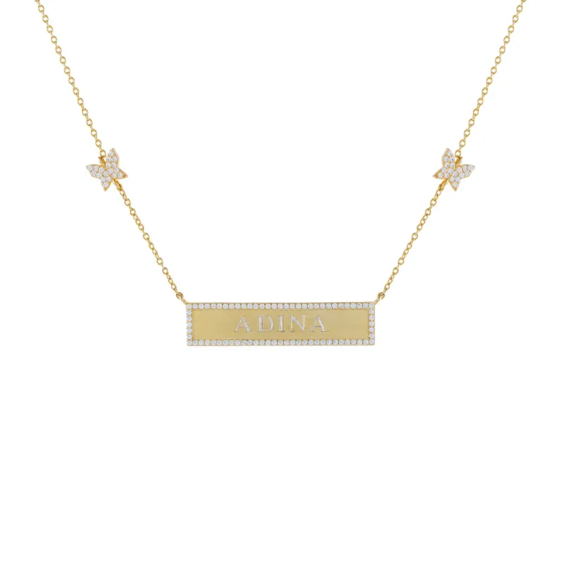 Pavé Engravable Bar Butterfly Necklace sold by Adina Eden's