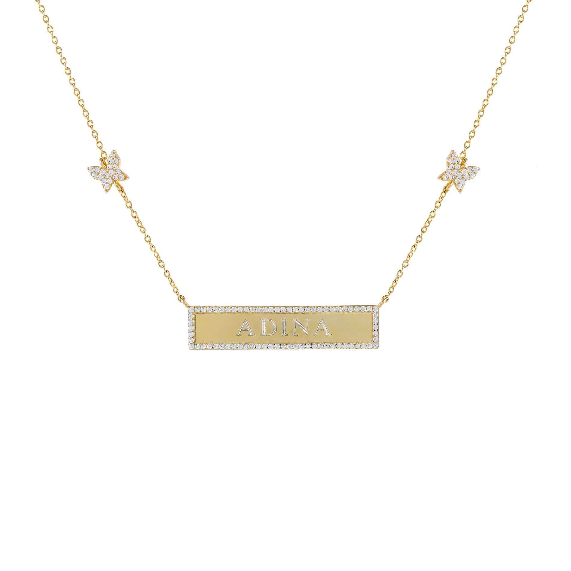 Pavé Engravable Bar Butterfly Necklace sold by Adina Eden's