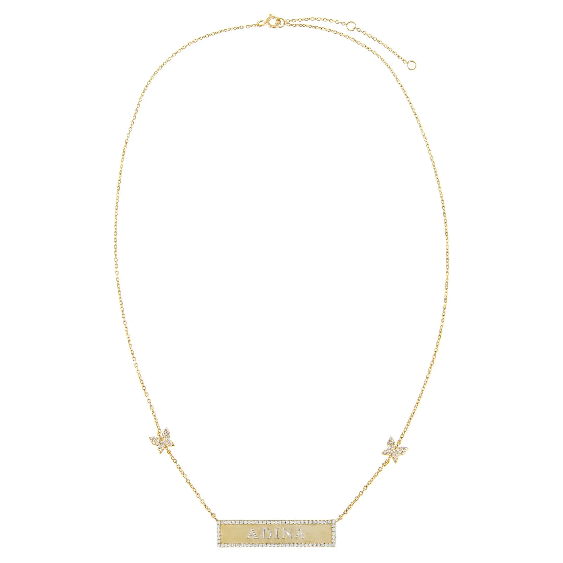 Pavé Engravable Bar Butterfly Necklace sold by Adina Eden's product image thumbnail 3