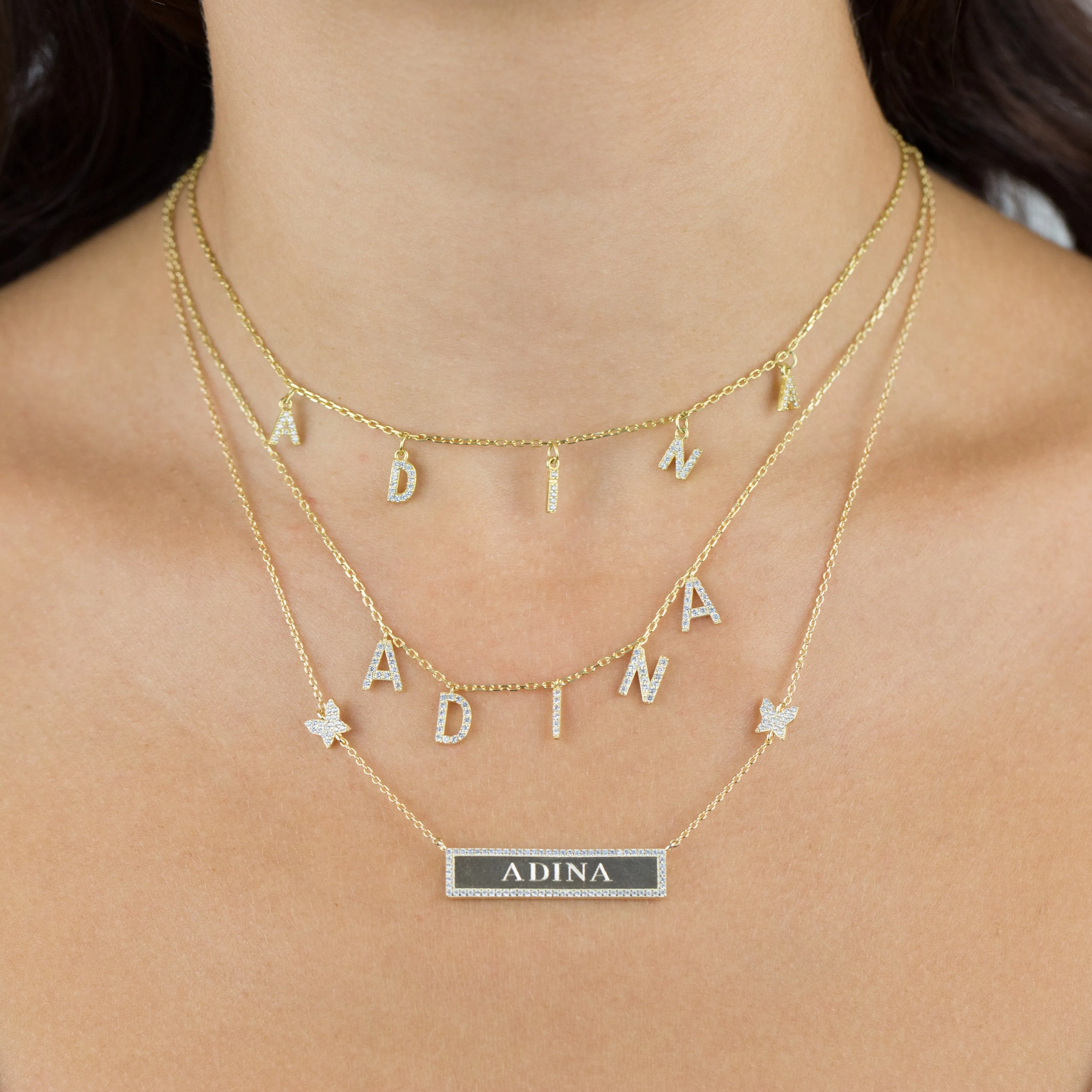 Pavé Engravable Bar Butterfly Necklace sold by Adina Eden's product image thumbnail 2