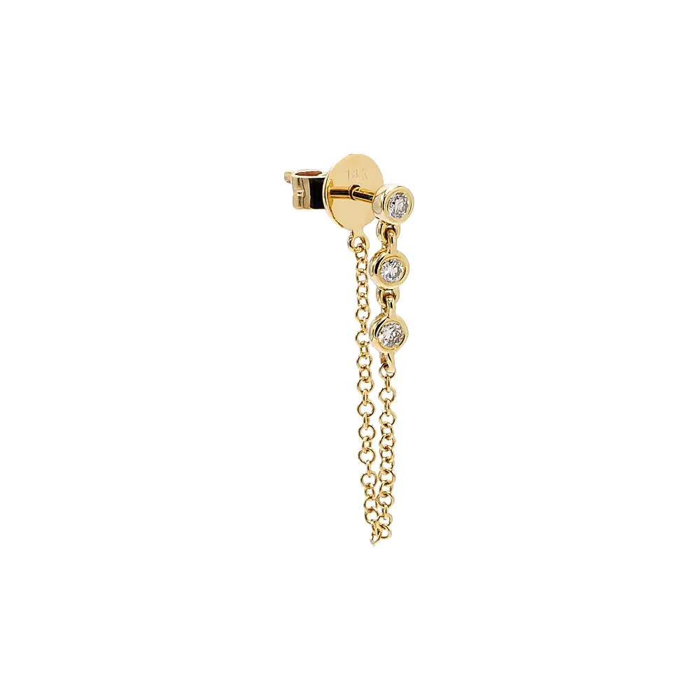 Triple Diamond Bezel Front Back Chain Stud Earring 14K sold by Adina Eden's product image thumbnail 3