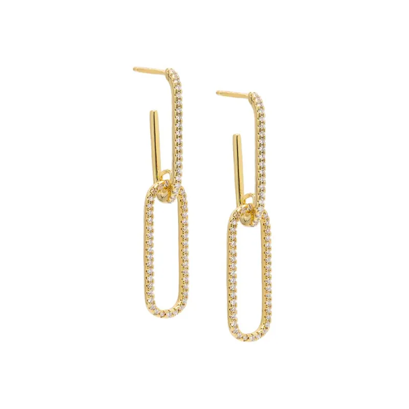 Double Pavé Drop Link Stud Earring sold by Adina Eden's