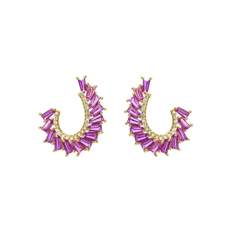 Colored Pave X Baguette Oval Loop Stud Earring sold by Adina Eden's