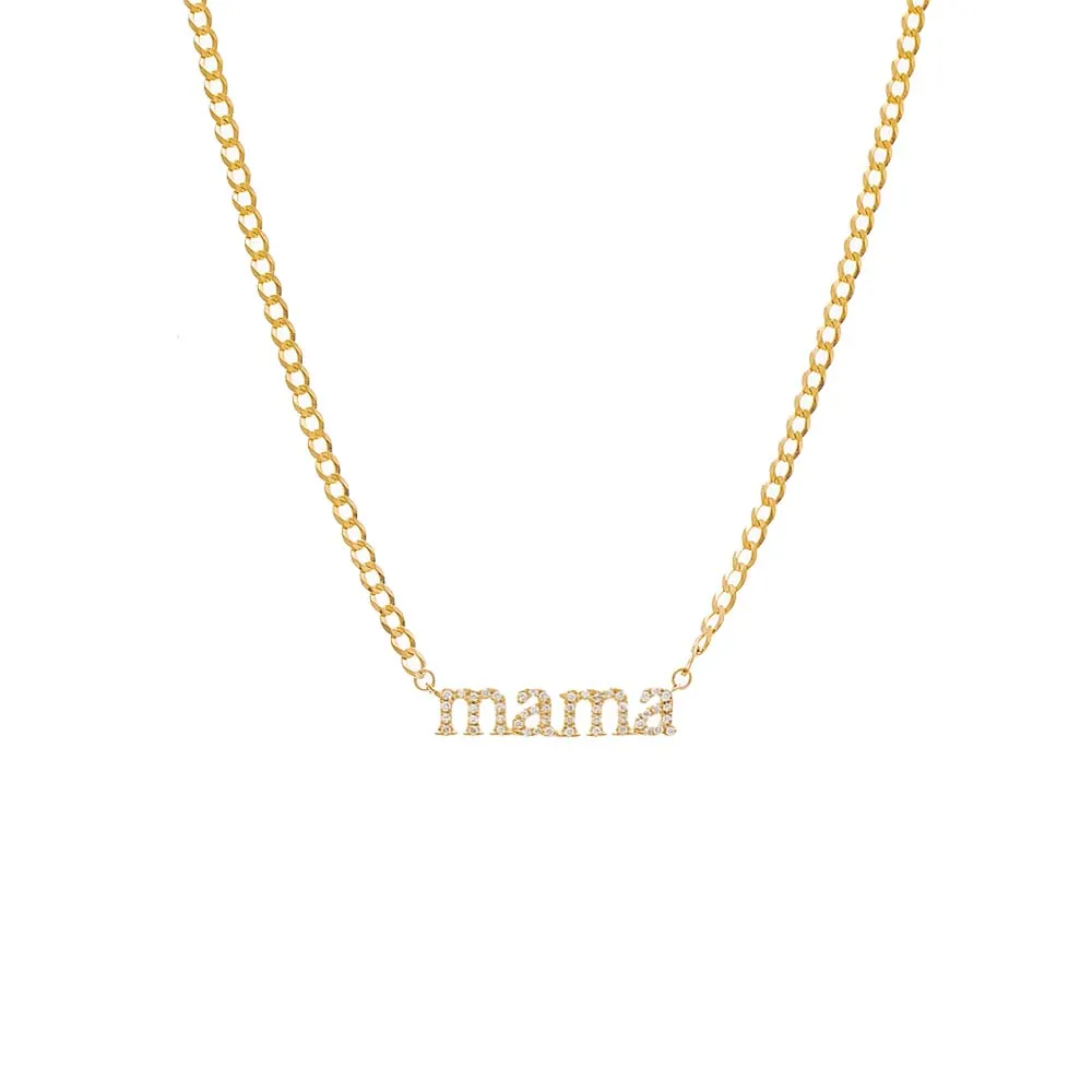 Diamond Pave Mama Lowercase Necklace 14K sold by Adina Eden's