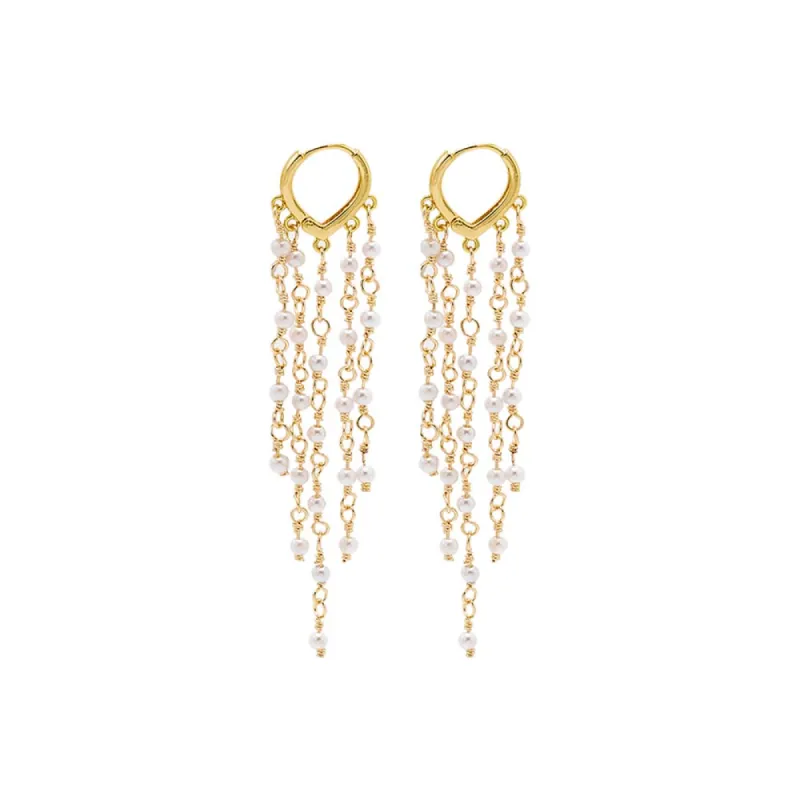 Multi Pearl Fringe Drop Huggie Earring sold by Adina Eden's