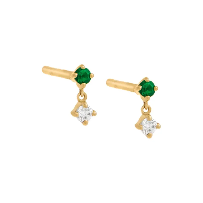 Diamond X Emerald Tiny Shaker Stud Earring 14K sold by Adina Eden's