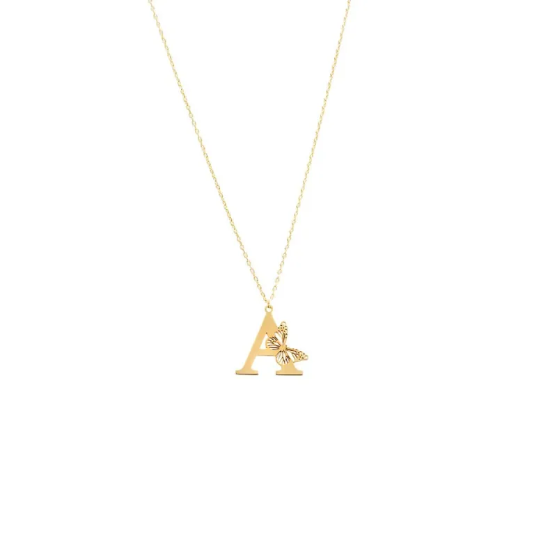 Solid Initial With Butterfly Cut Out Necklace sold by Adina Eden's