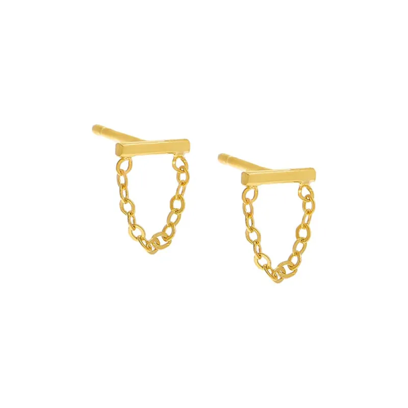 Tiny Bar Chain Stud Earring sold by Adina Eden's