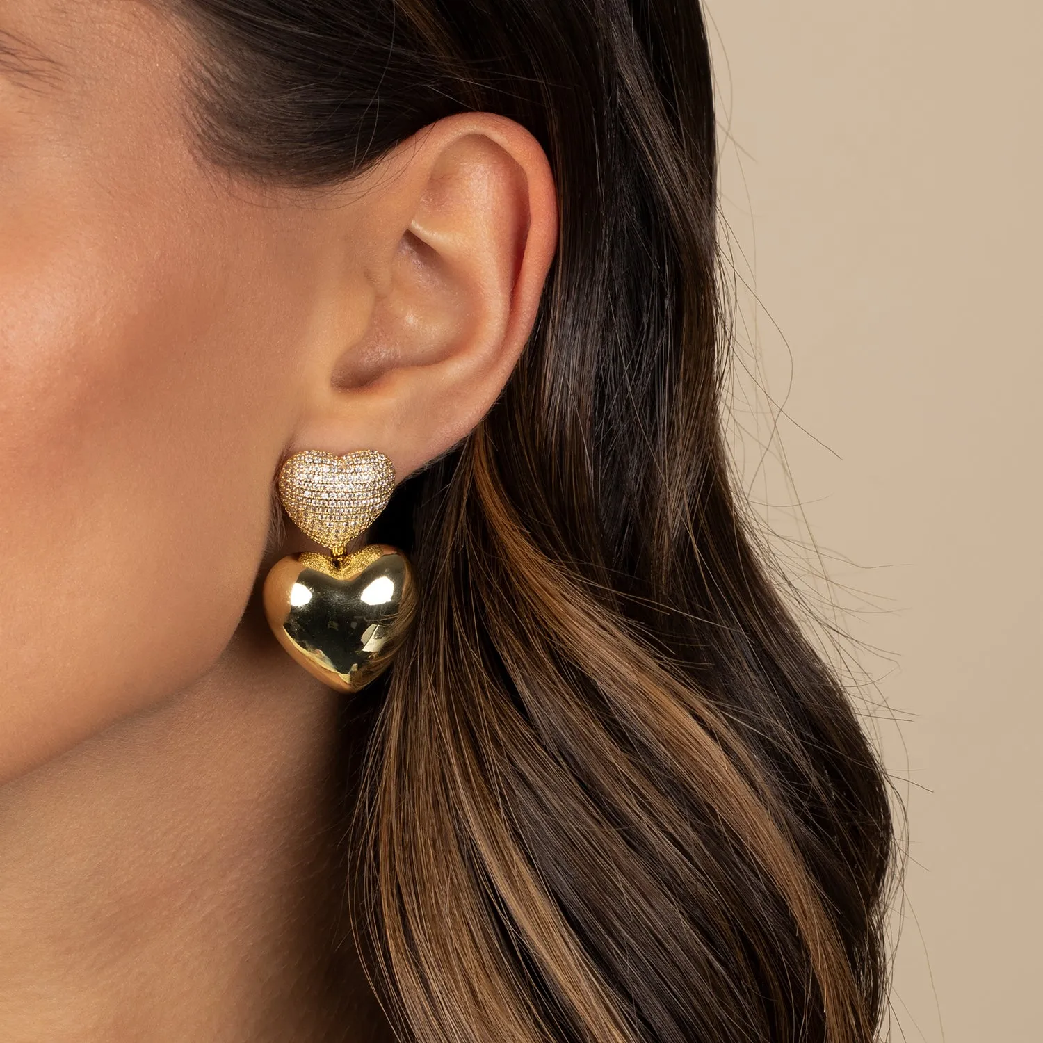 Solid/Pave Heart Dangling Drop Stud Earring sold by Adina Eden's product image thumbnail 2