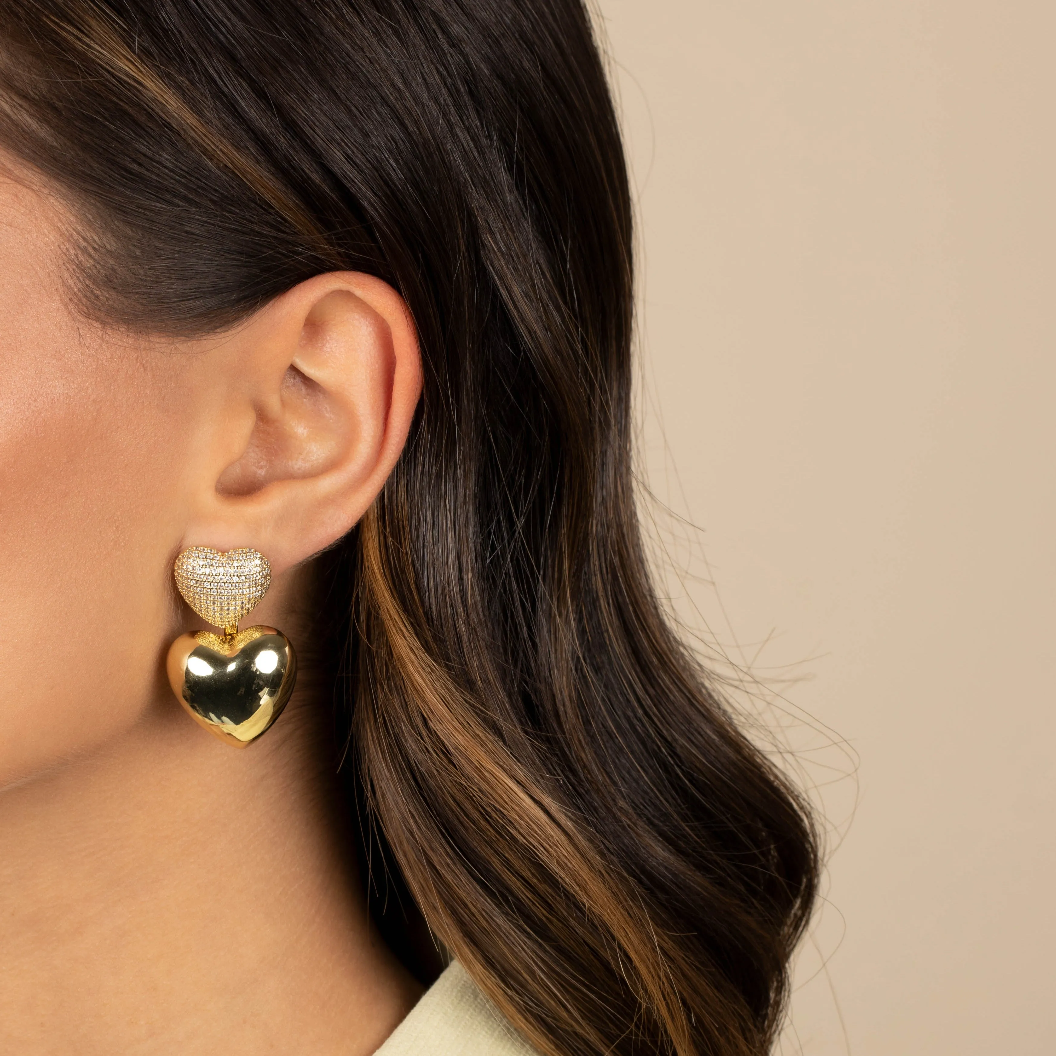 Solid/Pave Heart Dangling Drop Stud Earring sold by Adina Eden's product image thumbnail 3