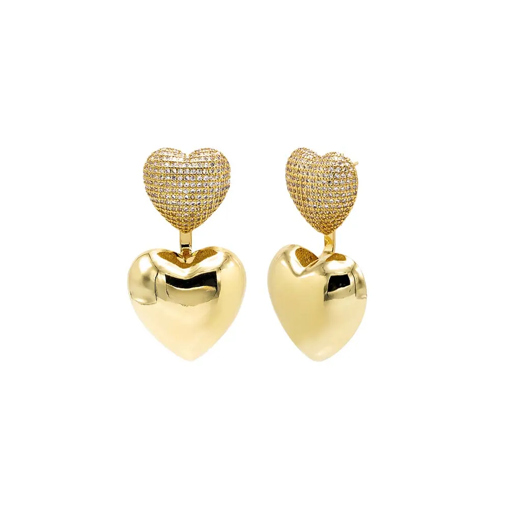 Solid/Pave Heart Dangling Drop Stud Earring sold by Adina Eden's