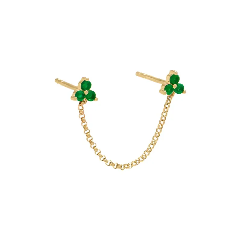 Emerald Green Double Trio Cluster Chain Stud Earring 14K sold by Adina Eden's
