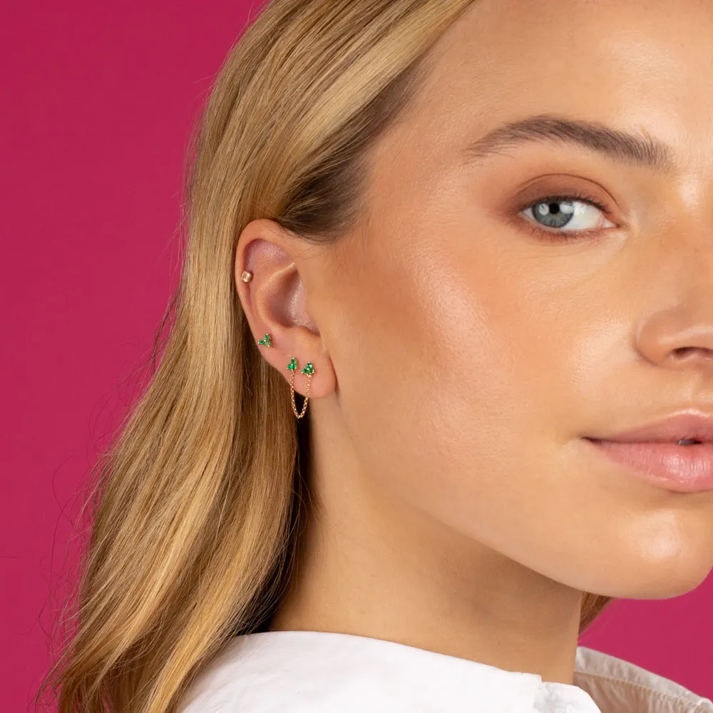 Emerald Green Double Trio Cluster Chain Stud Earring 14K sold by Adina Eden's product image thumbnail 2