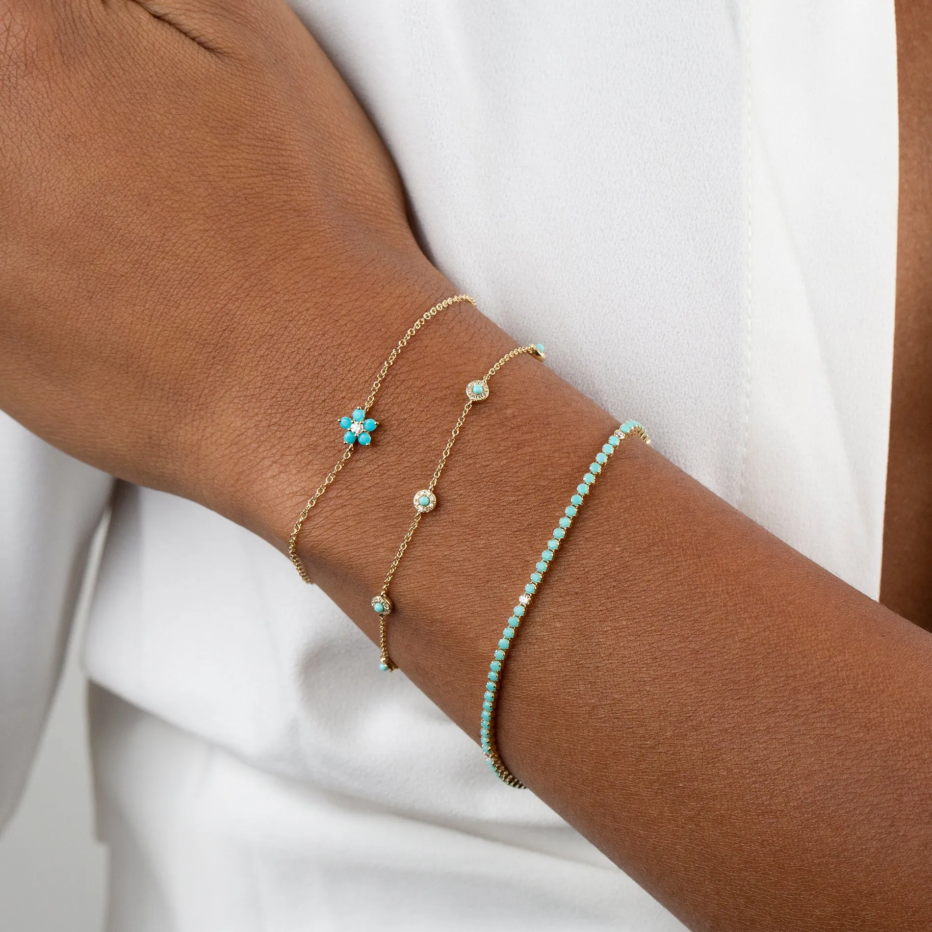 Diamond X Turquoise Bracelet 14K sold by Adina Eden's product image thumbnail 2