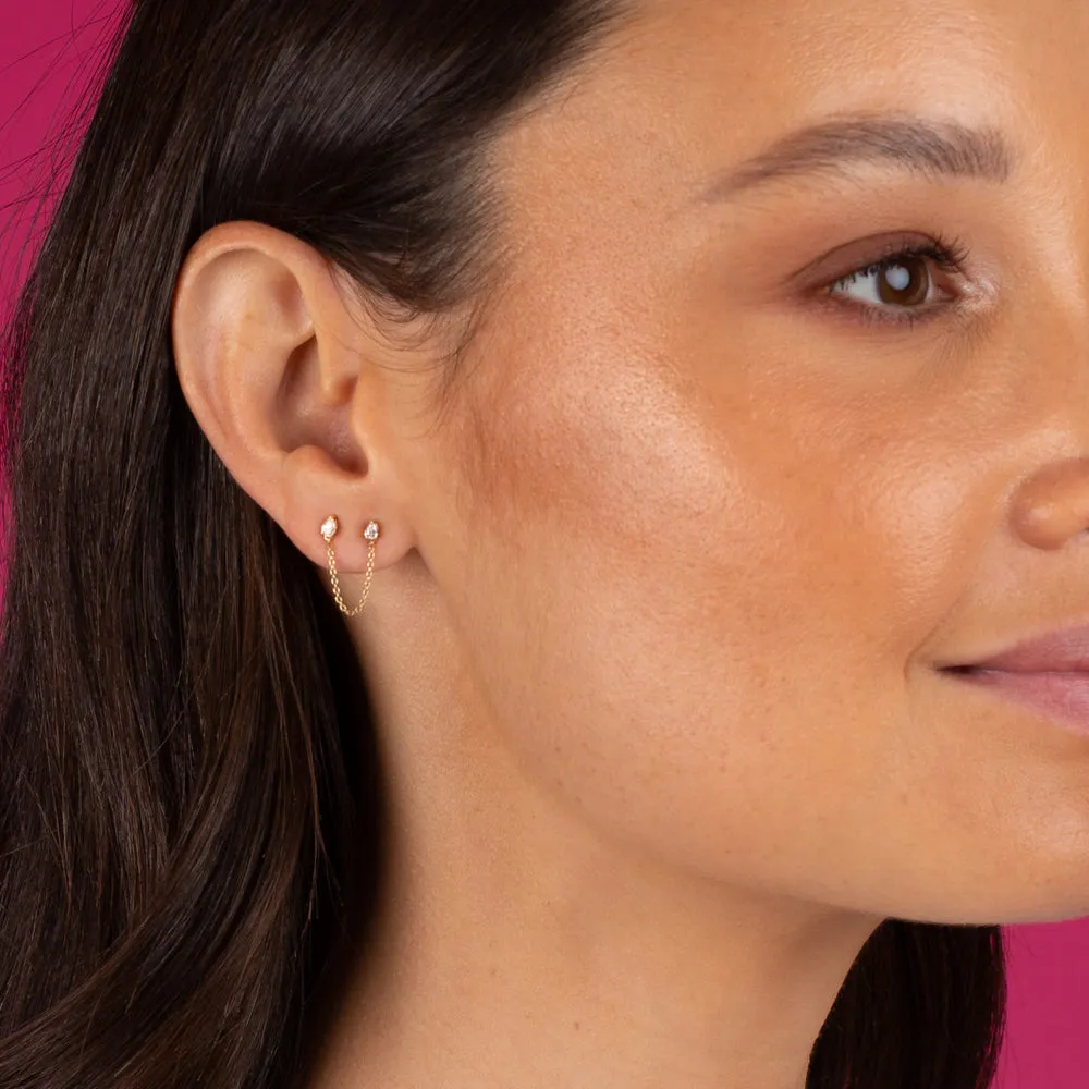 Teardrop Diamond Double Chain Stud Earring 14K sold by Adina Eden's product image thumbnail 2