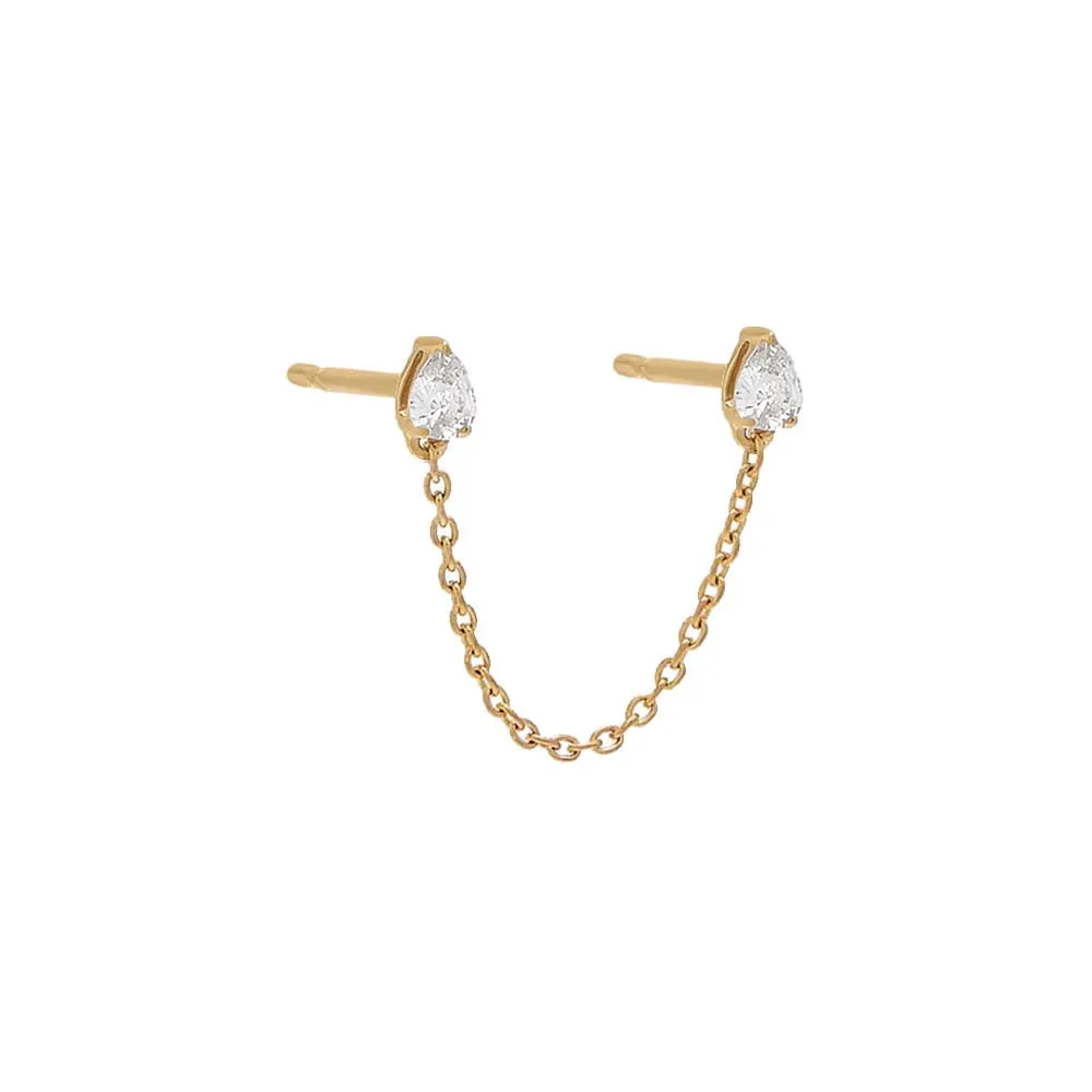 Teardrop Diamond Double Chain Stud Earring 14K sold by Adina Eden's