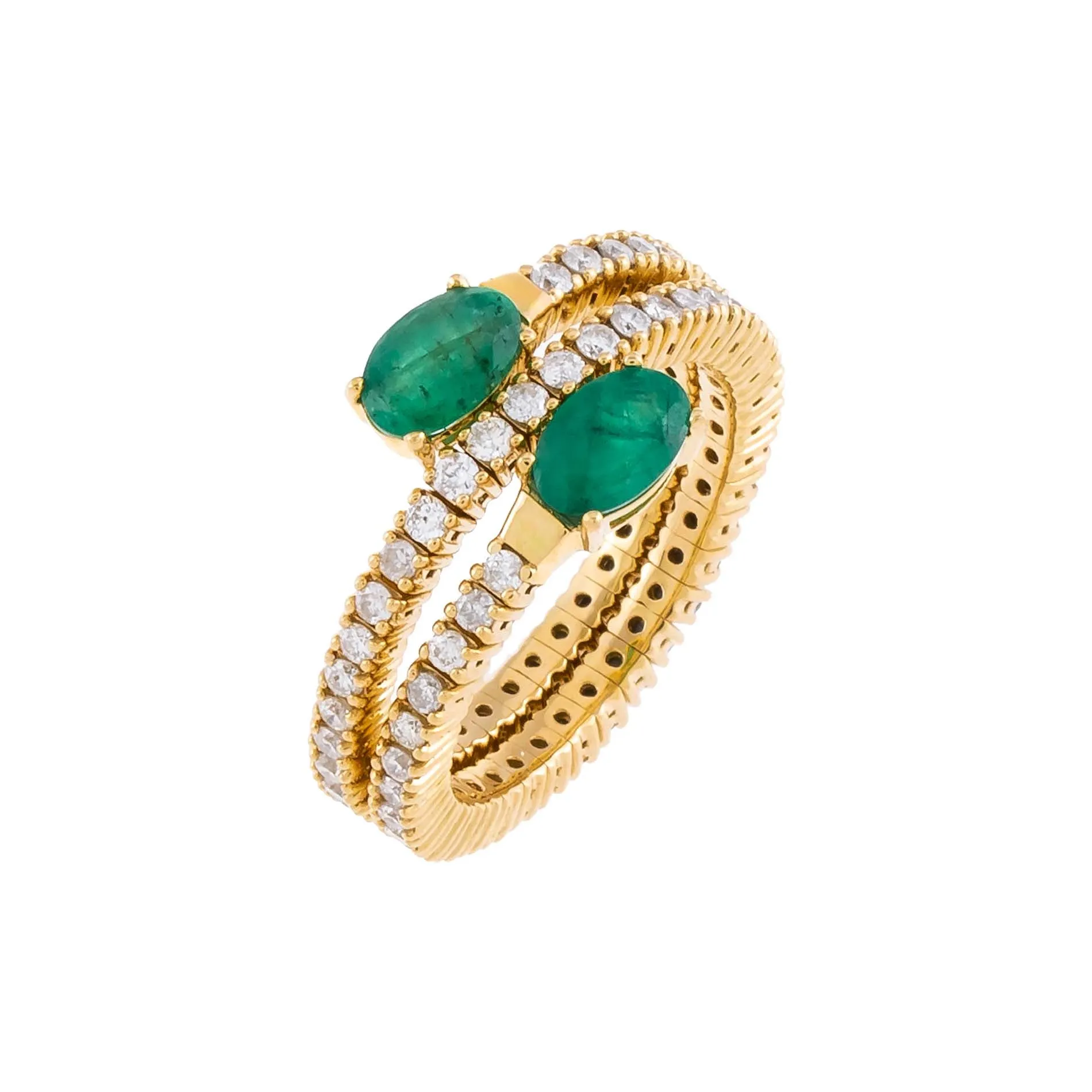 Diamond X Emerald Stretch Wrap Ring 14K sold by Adina Eden's