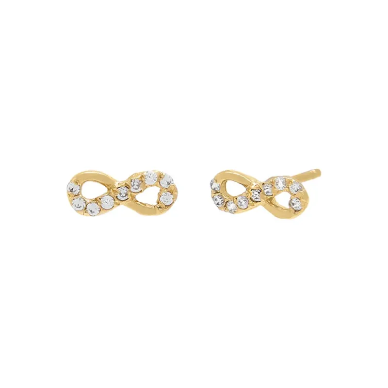 Mini Pavé x Solid Infinity Stud Earring 14K sold by Adina Eden's