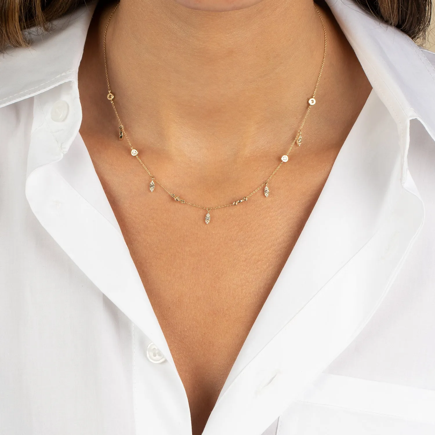 Diamond Bezel X Pave Shaker Necklace 14K sold by Adina Eden's product image thumbnail 2