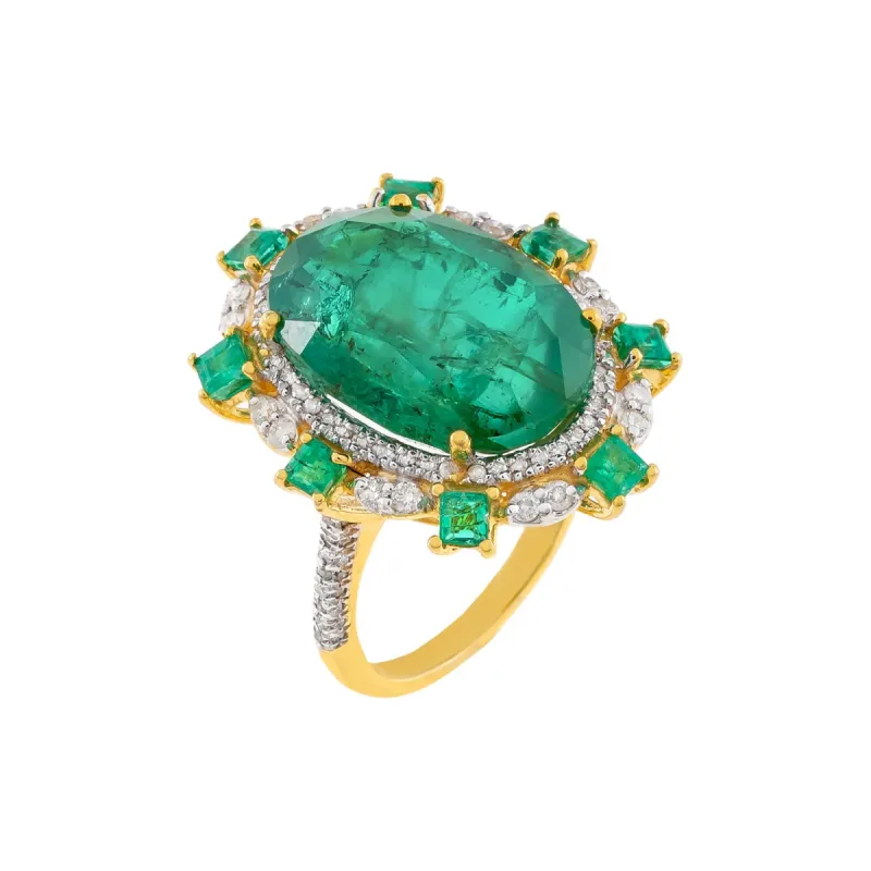 Mega Diamond X Emerald Ring 14K sold by Adina Eden's