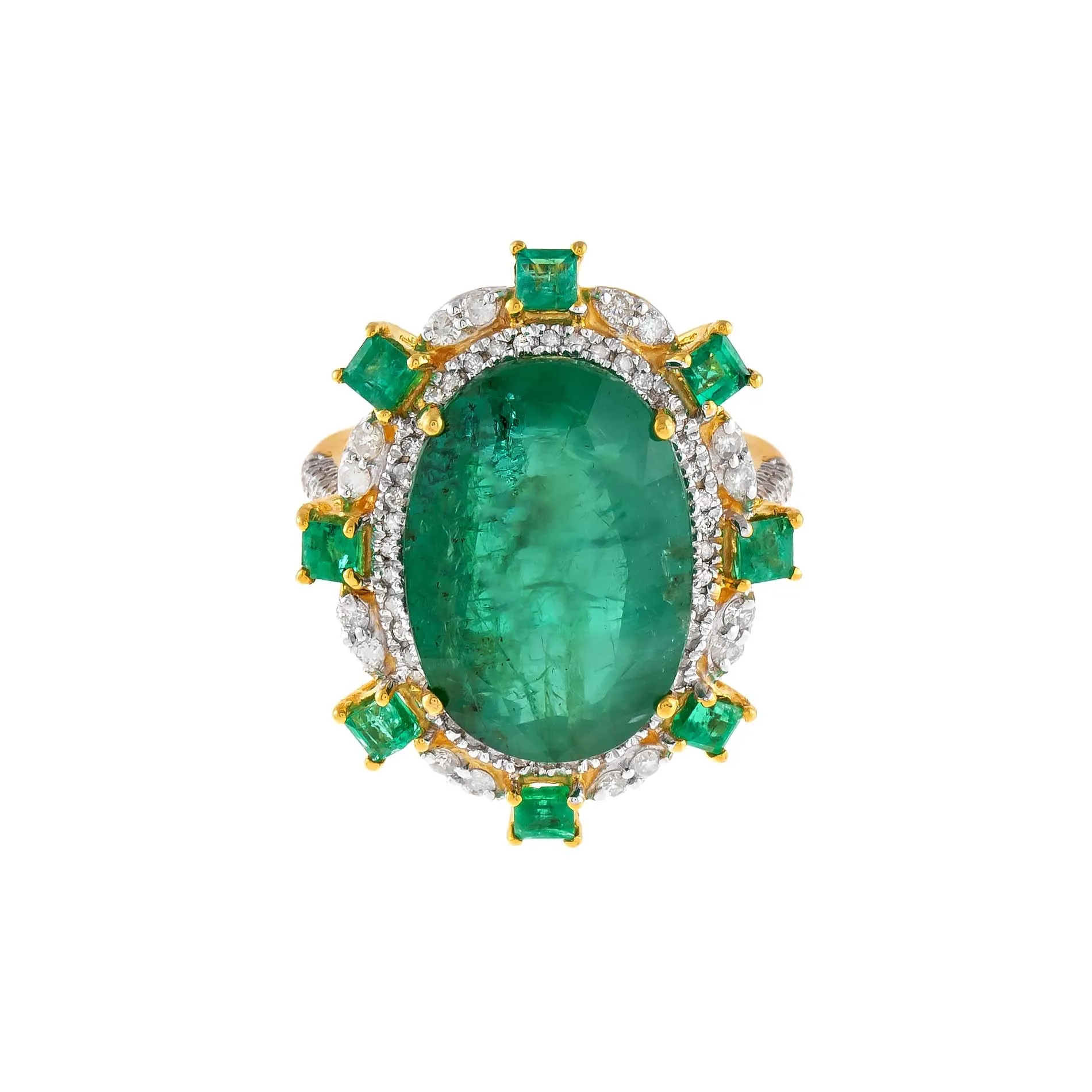 Mega Diamond X Emerald Ring 14K sold by Adina Eden's product image thumbnail 2