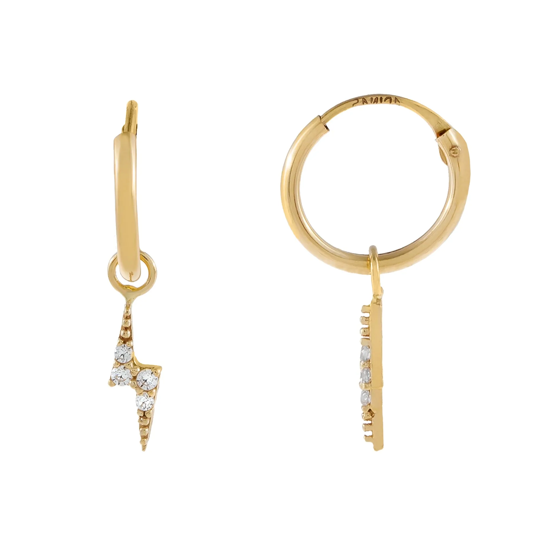 CZ Lightning Bolt Hoop Earring 14K sold by Adina Eden's