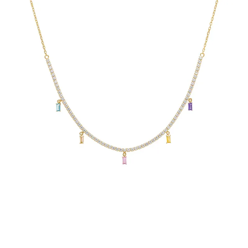 Pastel Dangling Baguettes Tennis Necklace sold by Adina Eden's