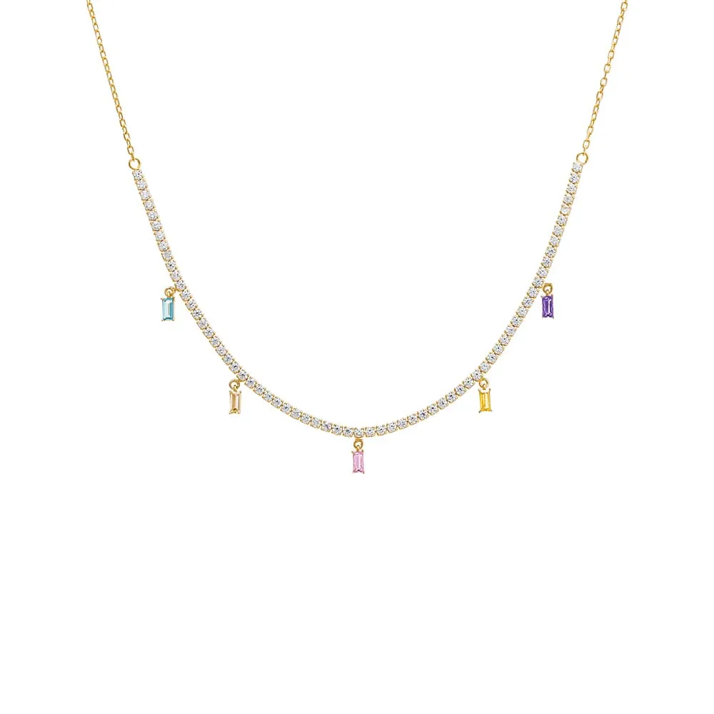 Pastel Dangling Baguettes Tennis Necklace sold by Adina Eden's