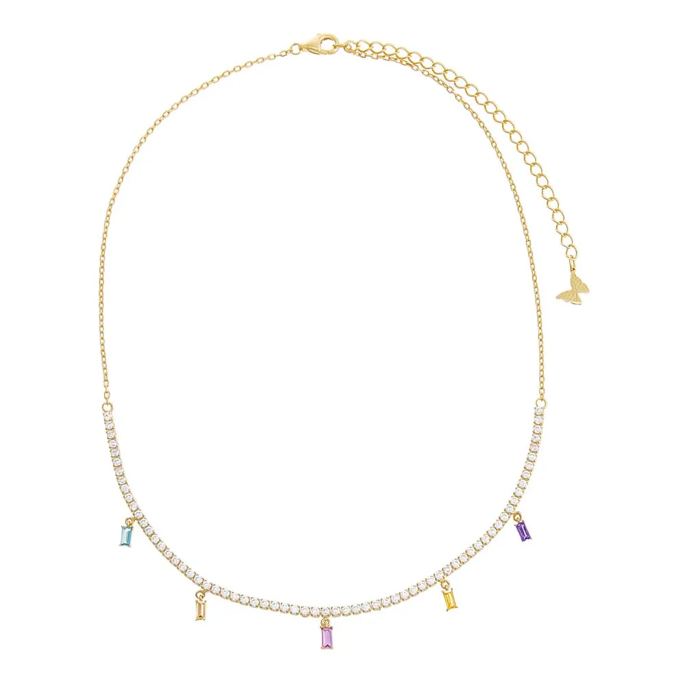 Pastel Dangling Baguettes Tennis Necklace sold by Adina Eden's product image thumbnail 3