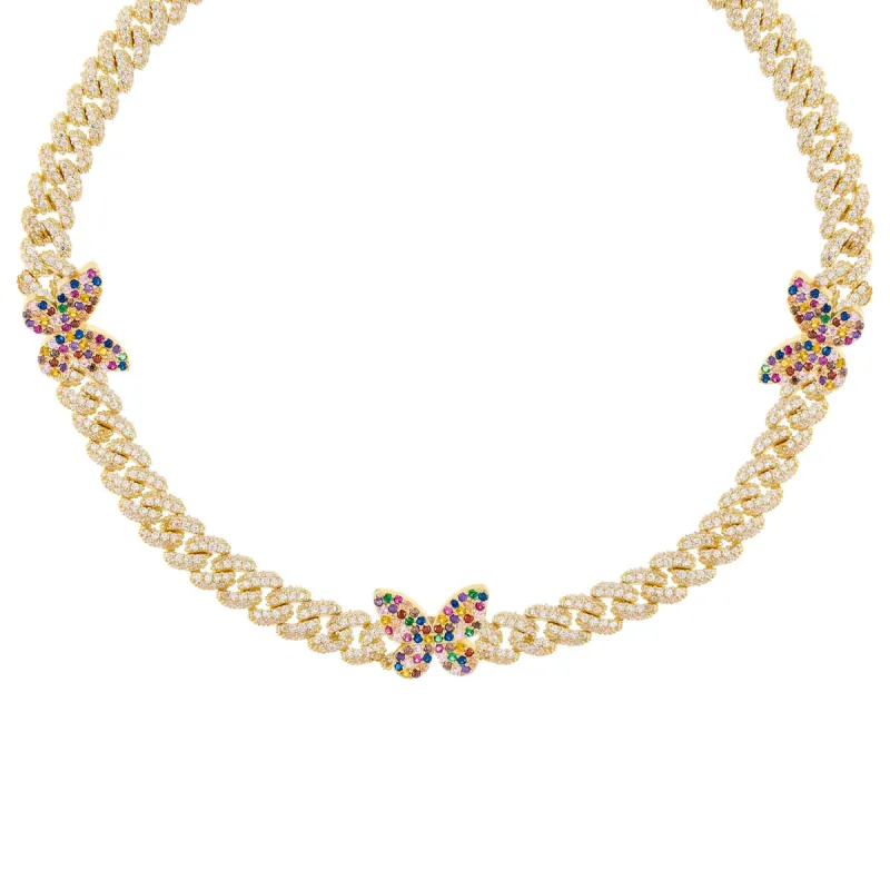 Pavé Rainbow Butterfly Chain Link Choker sold by Adina Eden's