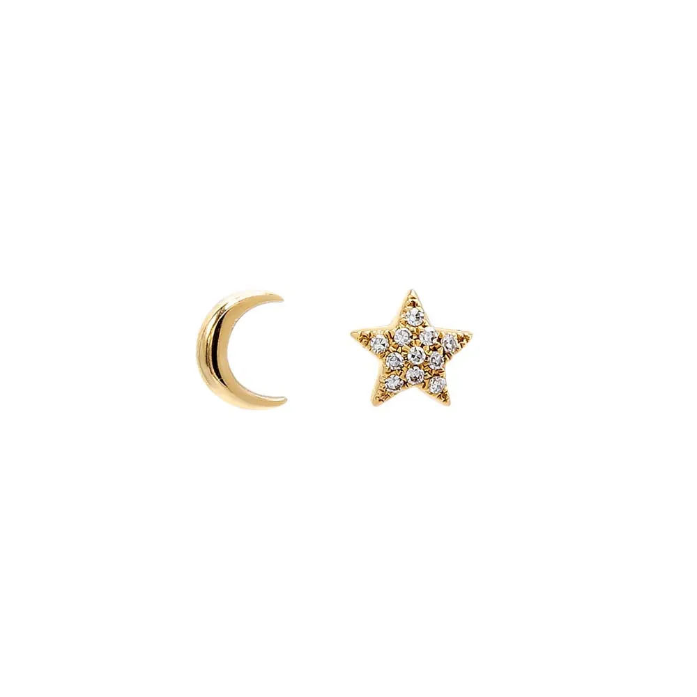 Diamond Pave/Solid Star & Moon Stud Earring 14K sold by Adina Eden's