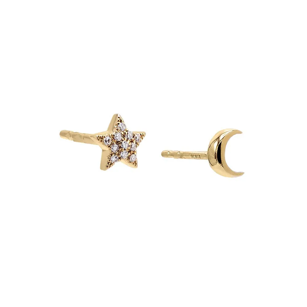 Diamond Pave/Solid Star & Moon Stud Earring 14K sold by Adina Eden's product image thumbnail 3