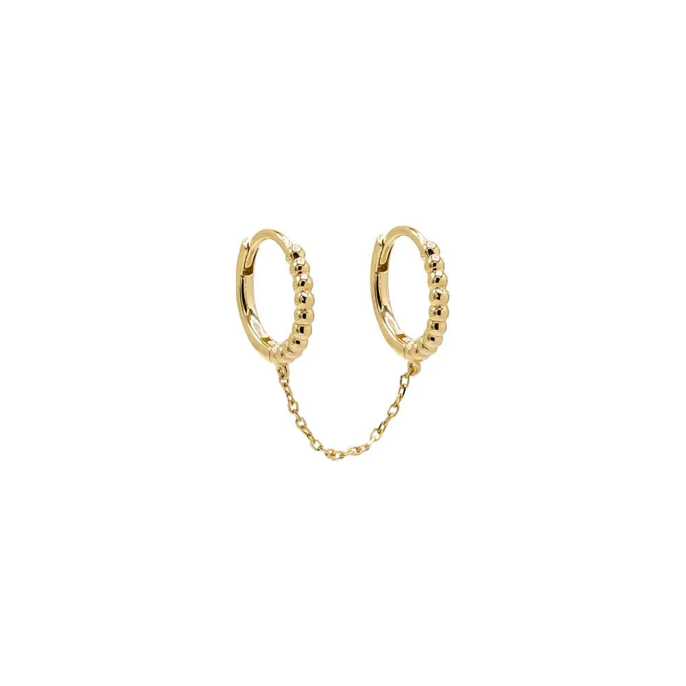 Beaded Double Chain Huggie Earring 14K sold by Adina Eden's