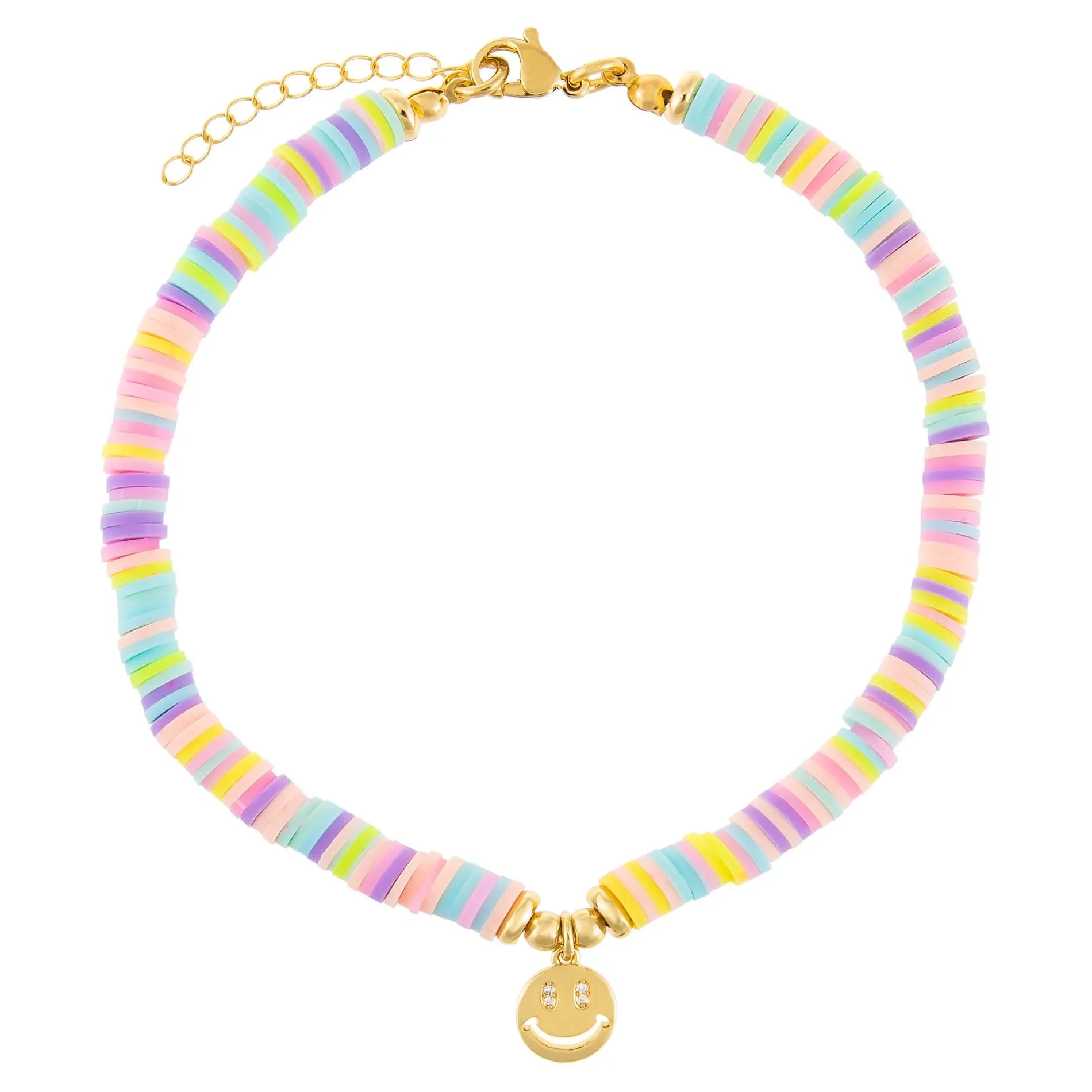 Pastel Multi Color Bead Smiley Face Anklet sold by Adina Eden's