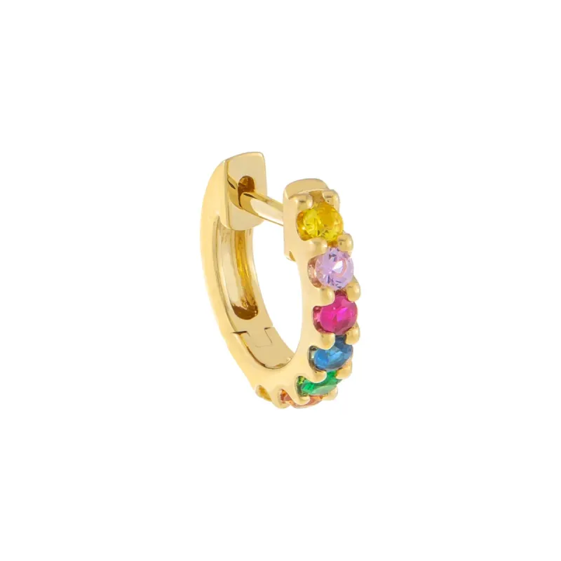Wide Rainbow Gemstone Huggie Earring 14K sold by Adina Eden's
