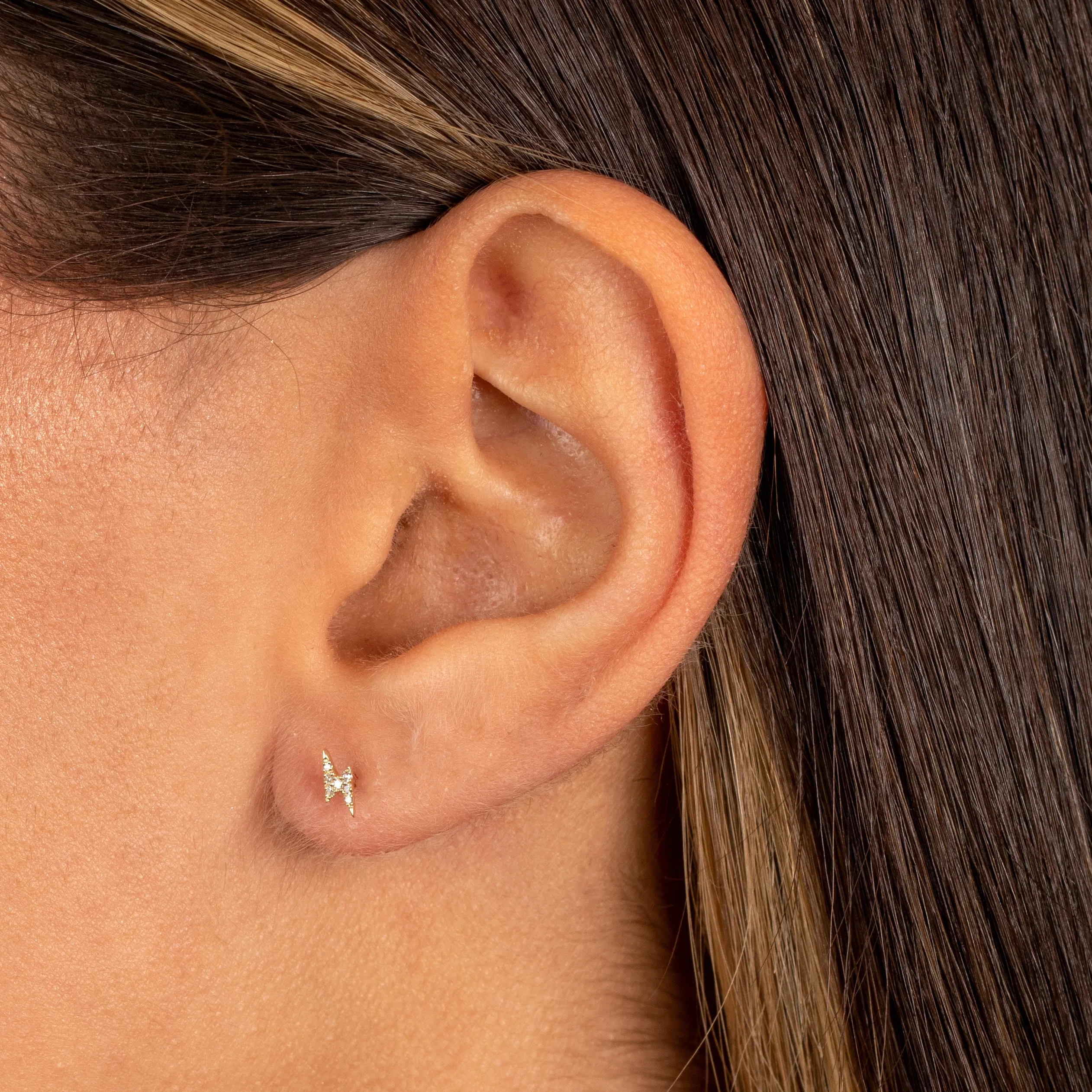 Diamond Pave Mini Lightning Bolt Stud Earring 14K sold by Adina Eden's product image thumbnail 2