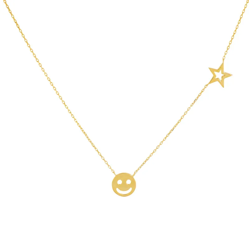 Smiley Face X Star Necklace sold by Adina Eden's