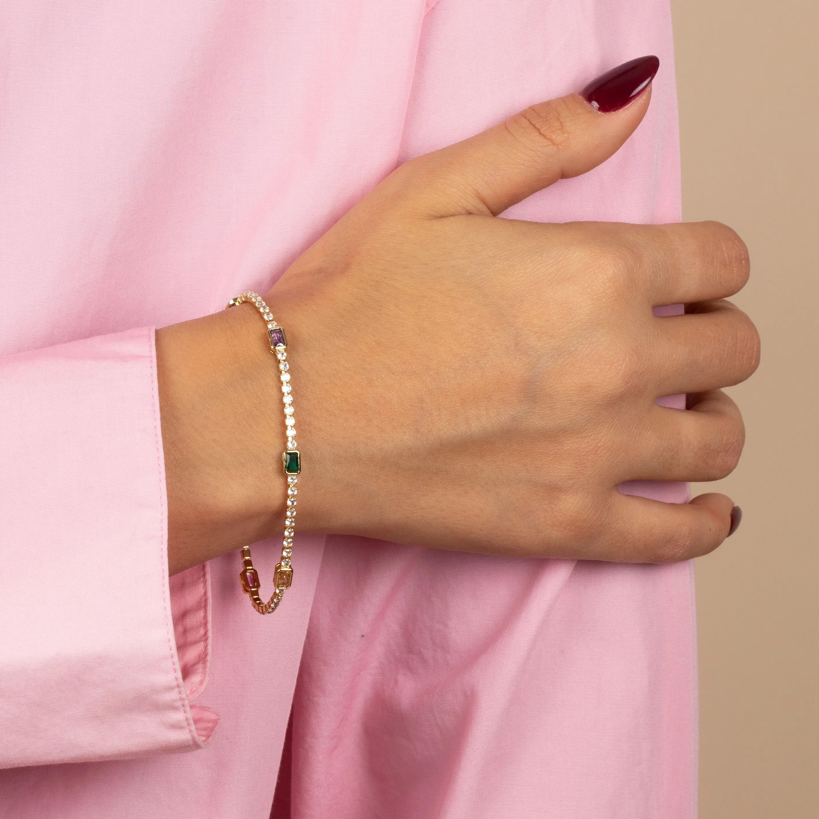 Colored CZ Baguette Accented Tennis Bracelet sold by Adina Eden's product image thumbnail 2