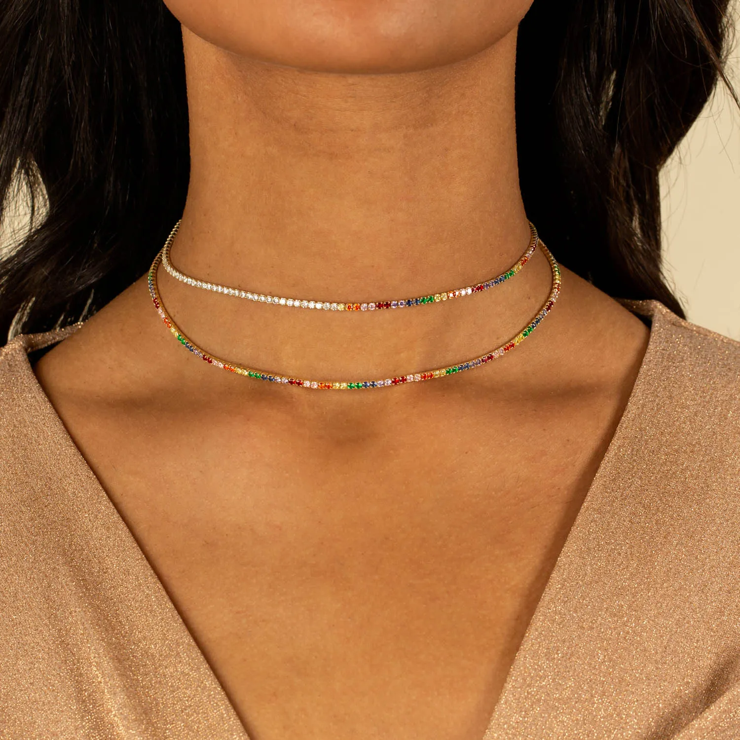 Half Rainbow CZ Tennis Choker sold by Adina Eden's product image thumbnail 2