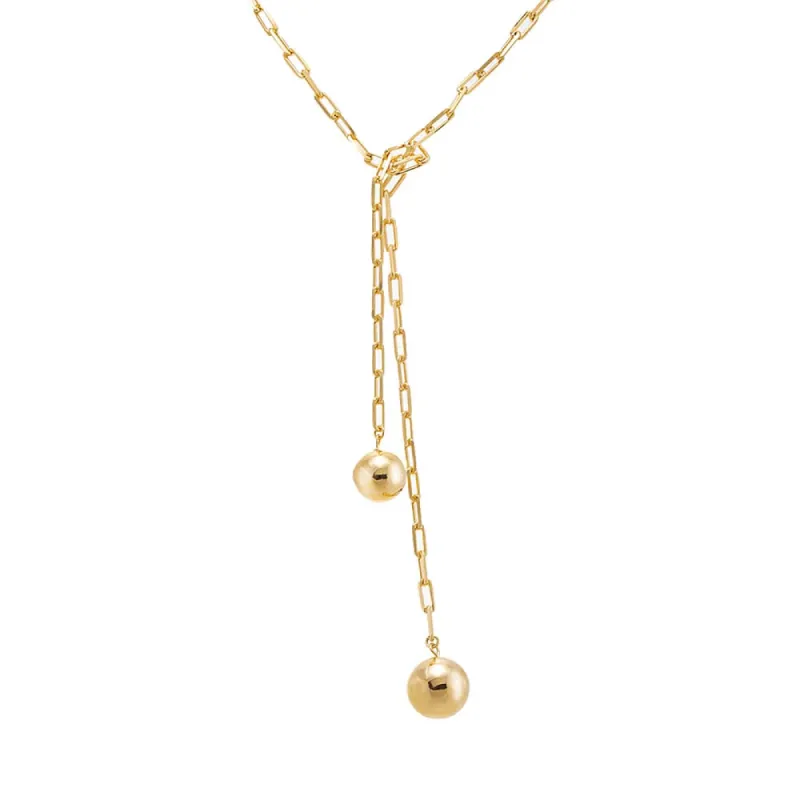 Double Ball Link Drop Lariat Necklace sold by Adina Eden's