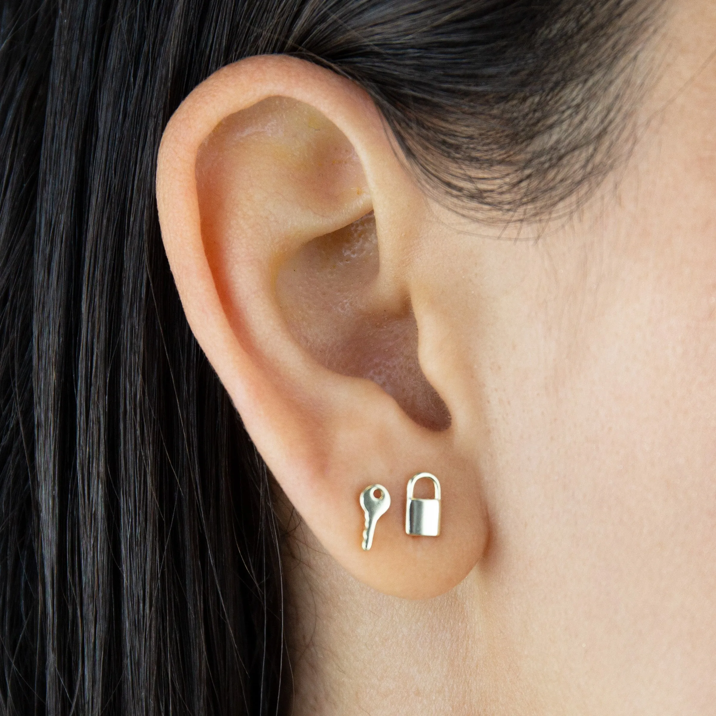 Mini Key X Lock Stud Earring sold by Adina Eden's product image thumbnail 2