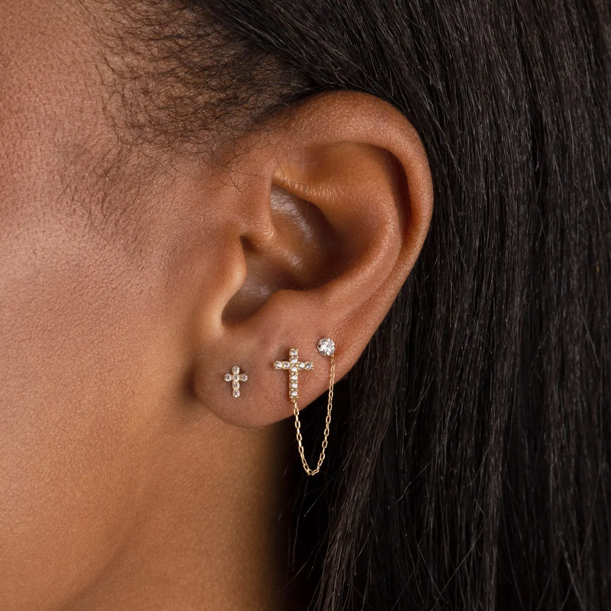 Tiny CZ Cross Stud Earring 14K sold by Adina Eden's product image thumbnail 2