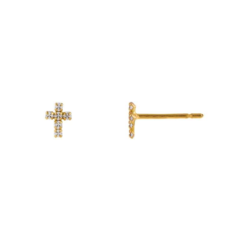 Tiny CZ Cross Stud Earring 14K sold by Adina Eden's